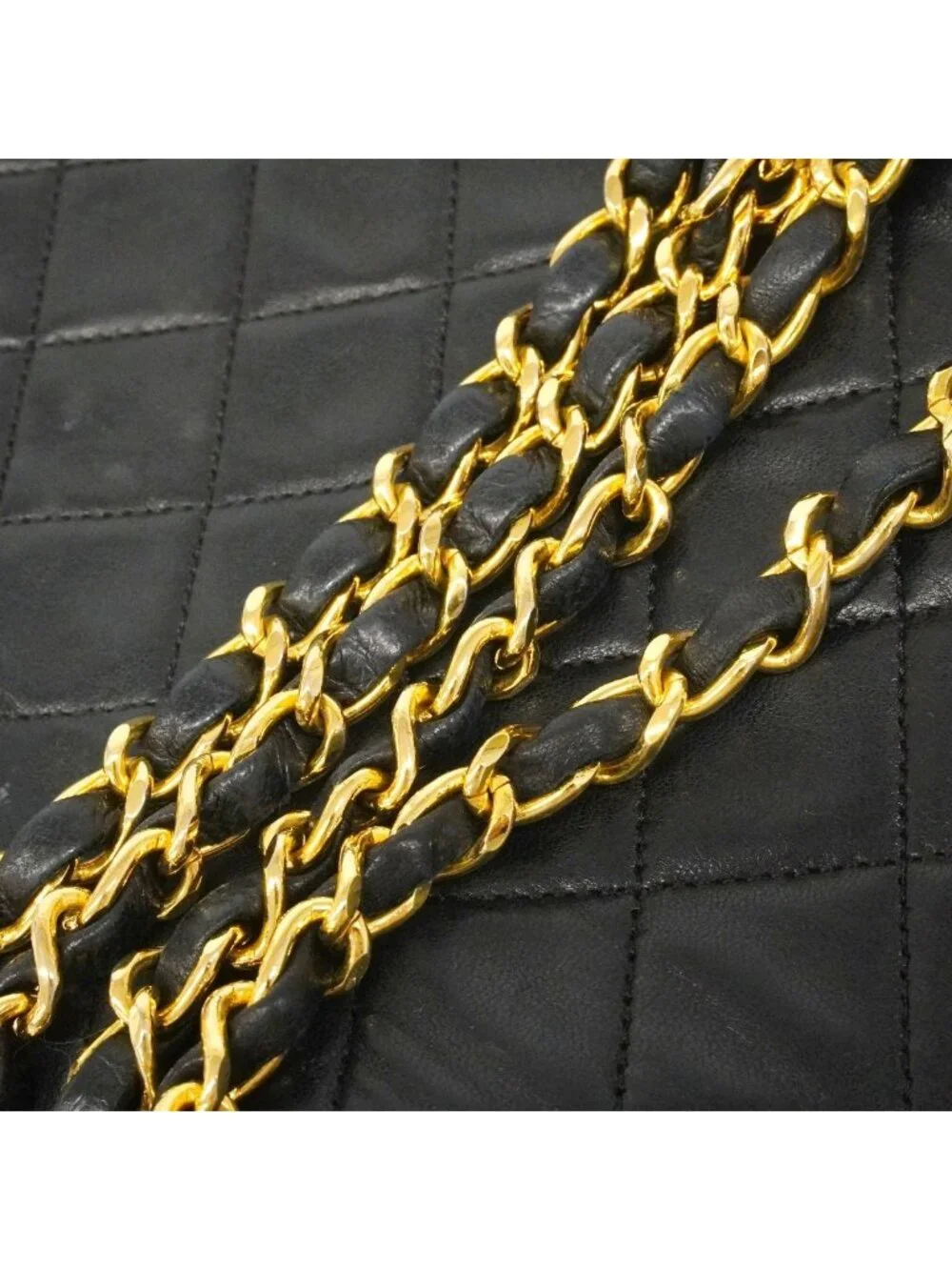 Chanel Shoulder Bag Quilted Lambskin Black Gold